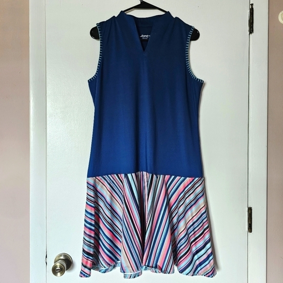Jofit block color short-sleeve v-neck loose fit multicolored athletic mini dress - Picture 1 of 8
